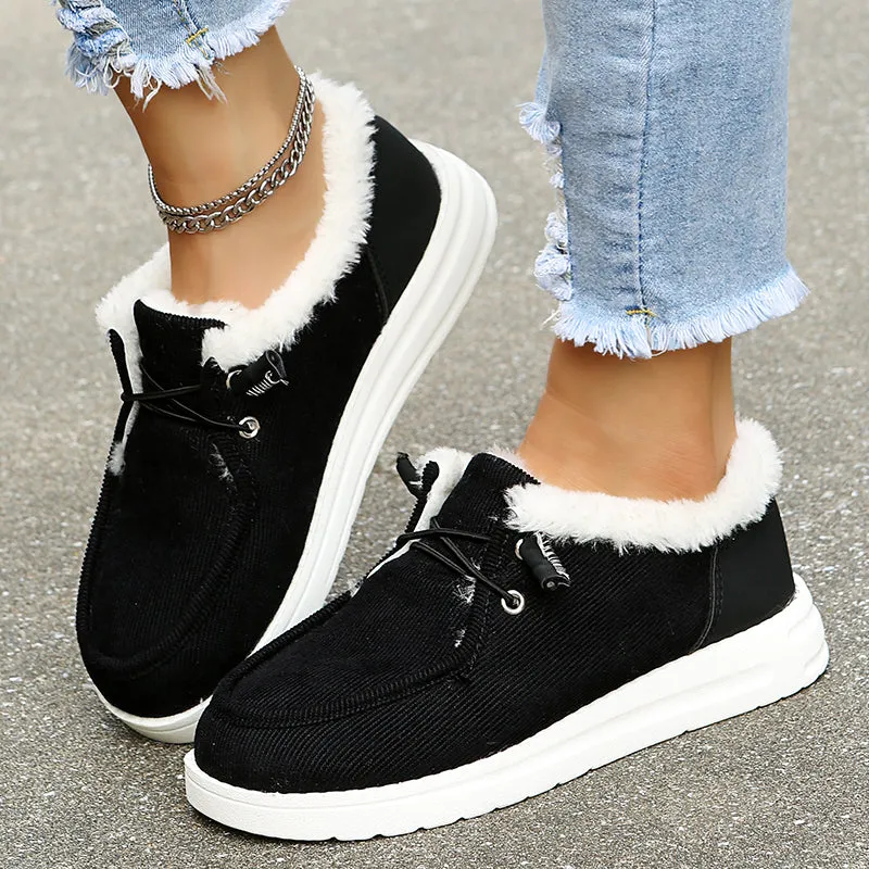 2021 Woman Fleece-Accent Boat  Flat Bottom Casual Round Head Loafers
