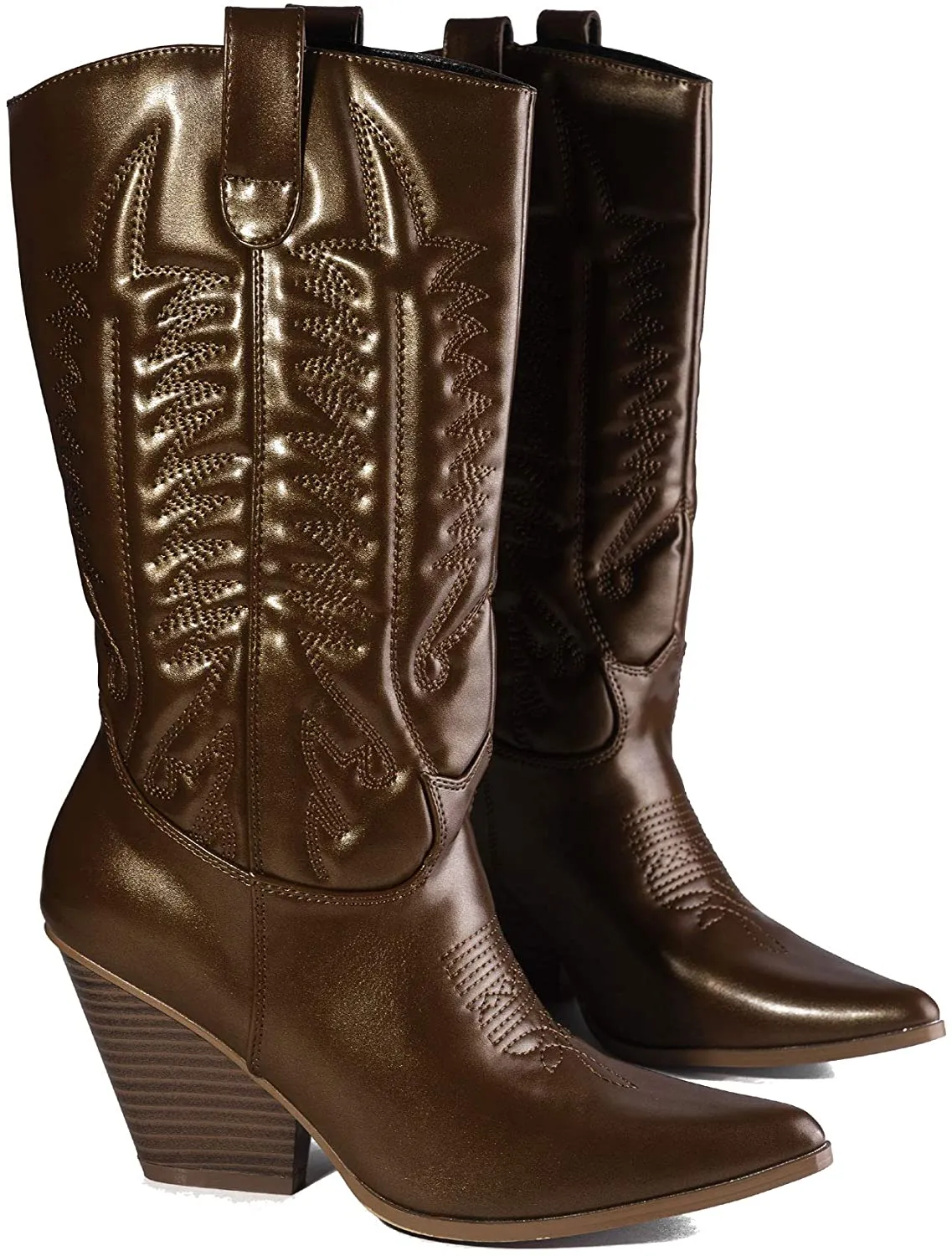 Cape Robbin SOUTHERN BELLE Cowgirl Mid Calf Pointy Toe Boots BROWN (8.5, BROWN)