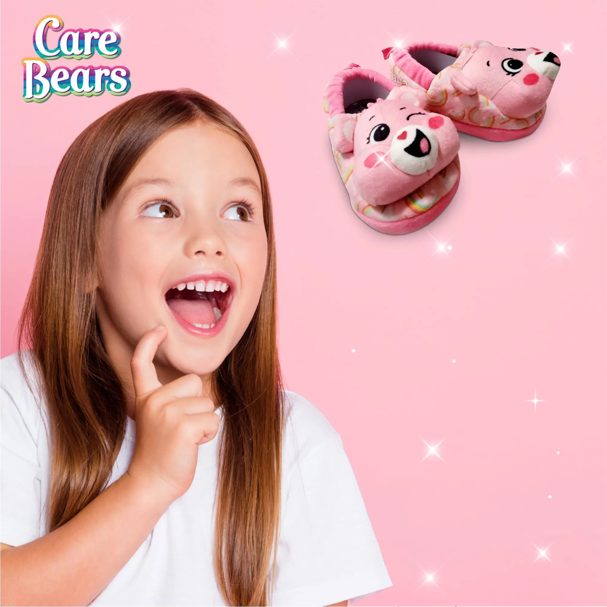 Care Bears Pink Plush Warm Indoor Home Slipper for Girls (Toddler)