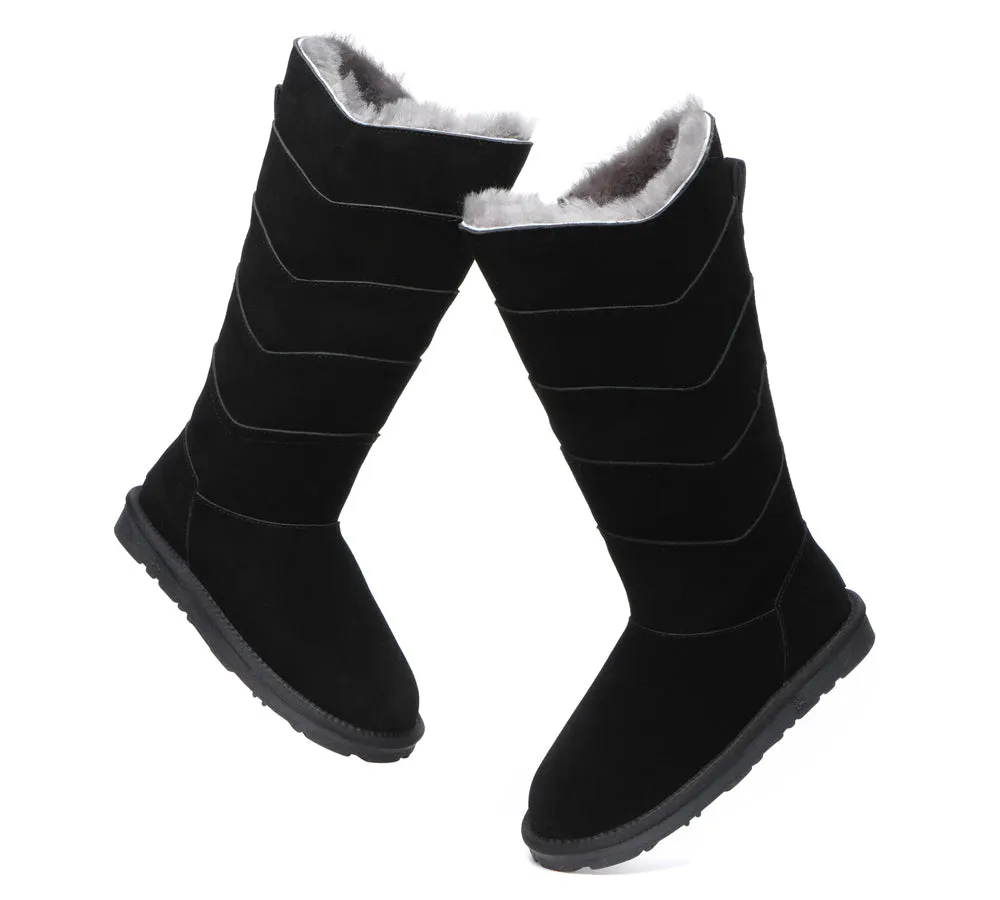 EVERAU® Premium Australian Sheepskin Knee High Zipprt Boots Women Swanston 5 Panel