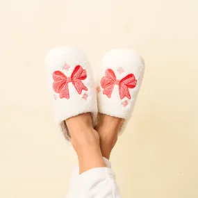 FUZZY HOLIDAY SLIPPERS | BOW