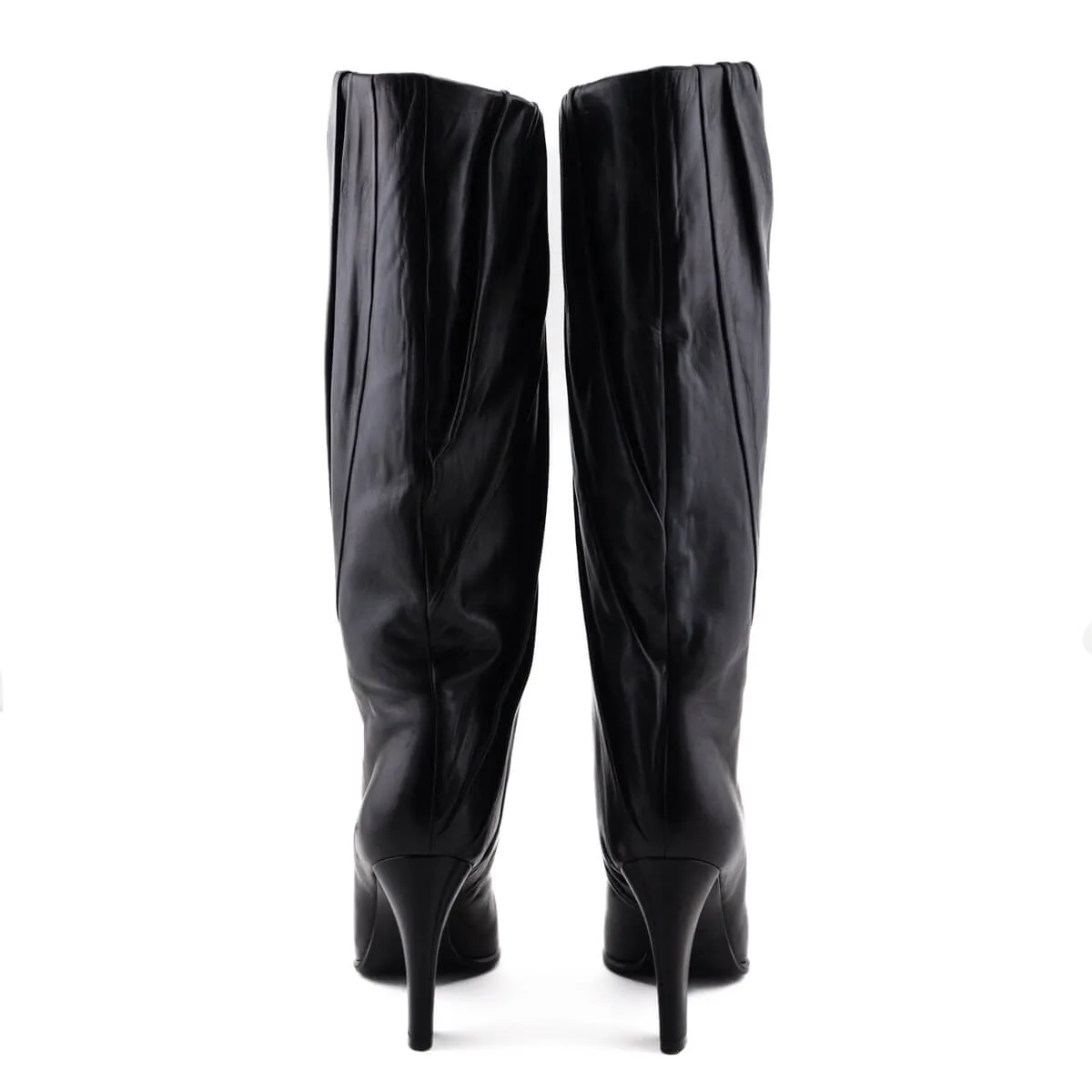 Givenchy Black Leather Pleated Knee High Boots Size US 7 | EU 37