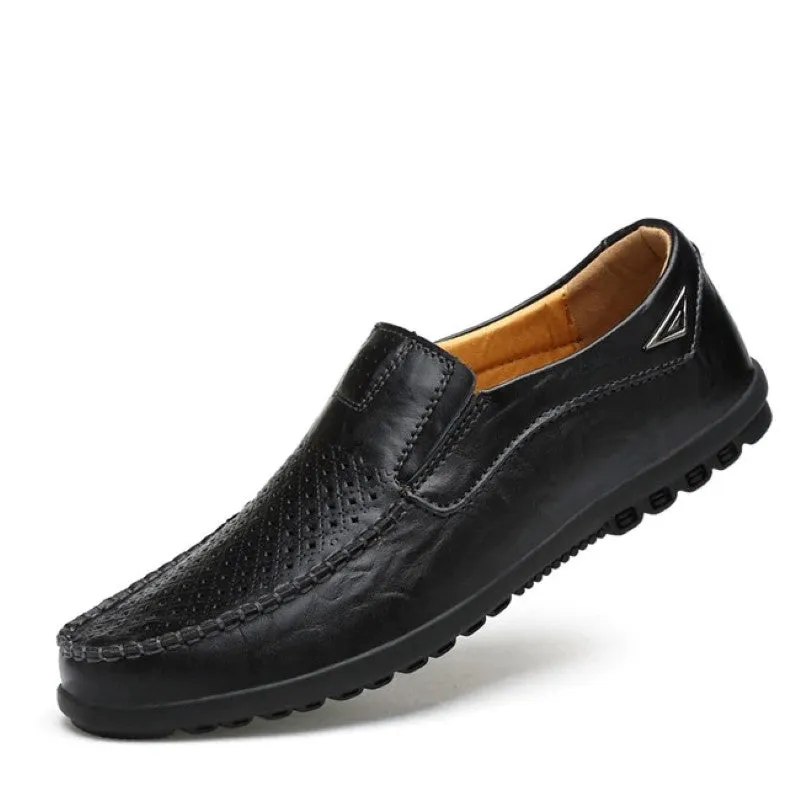 Leather Casual Loafers with Hole Shoes