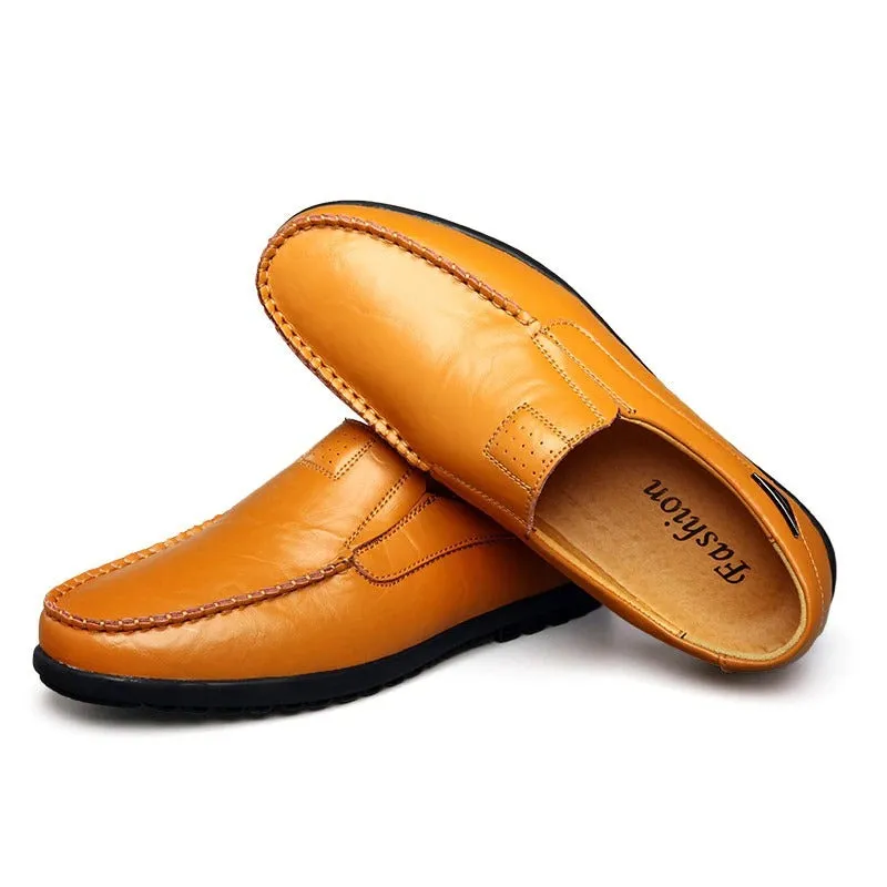 Leather Casual Loafers with Hole Shoes