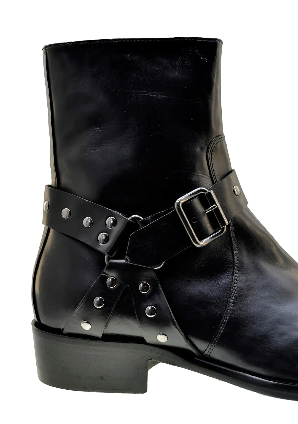 Men's Italian Shoes Jo Ghost 4942 Black Leather Harness Western Ankle Boots