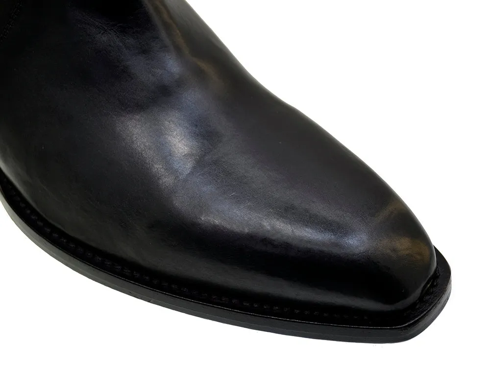 Men's Italian Shoes Jo Ghost 4942 Black Leather Harness Western Ankle Boots