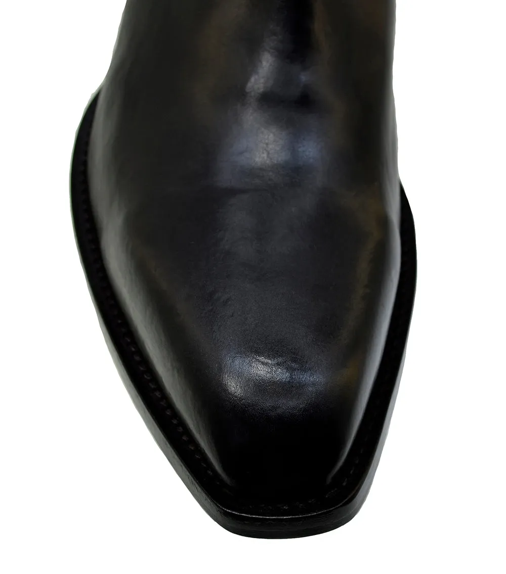 Men's Italian Shoes Jo Ghost 4942 Black Leather Harness Western Ankle Boots