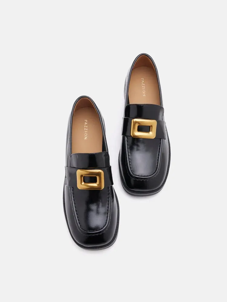 Nadine Gold Buckle Square Toe Loafers