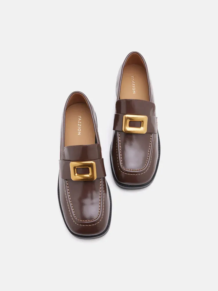 Nadine Gold Buckle Square Toe Loafers