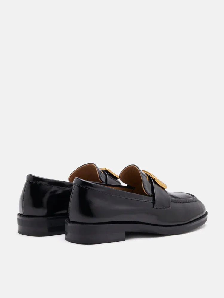 Nadine Gold Buckle Square Toe Loafers