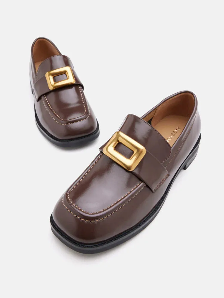 Nadine Gold Buckle Square Toe Loafers