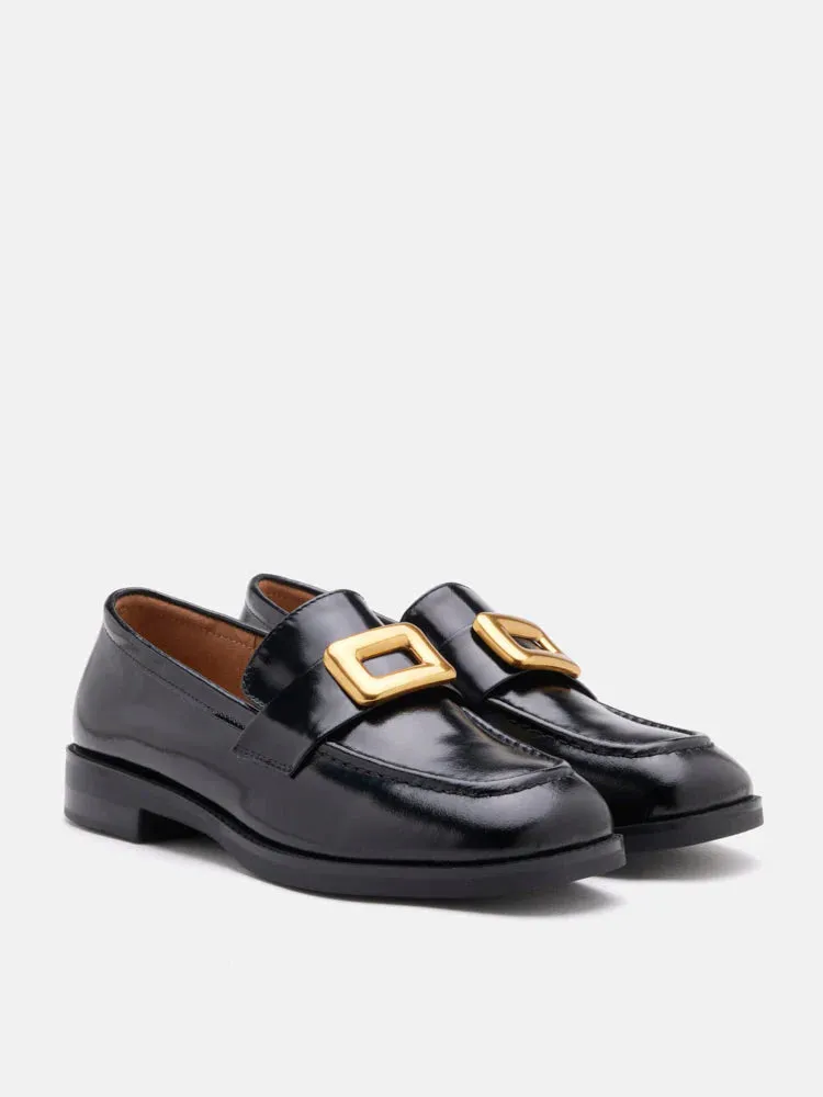 Nadine Gold Buckle Square Toe Loafers