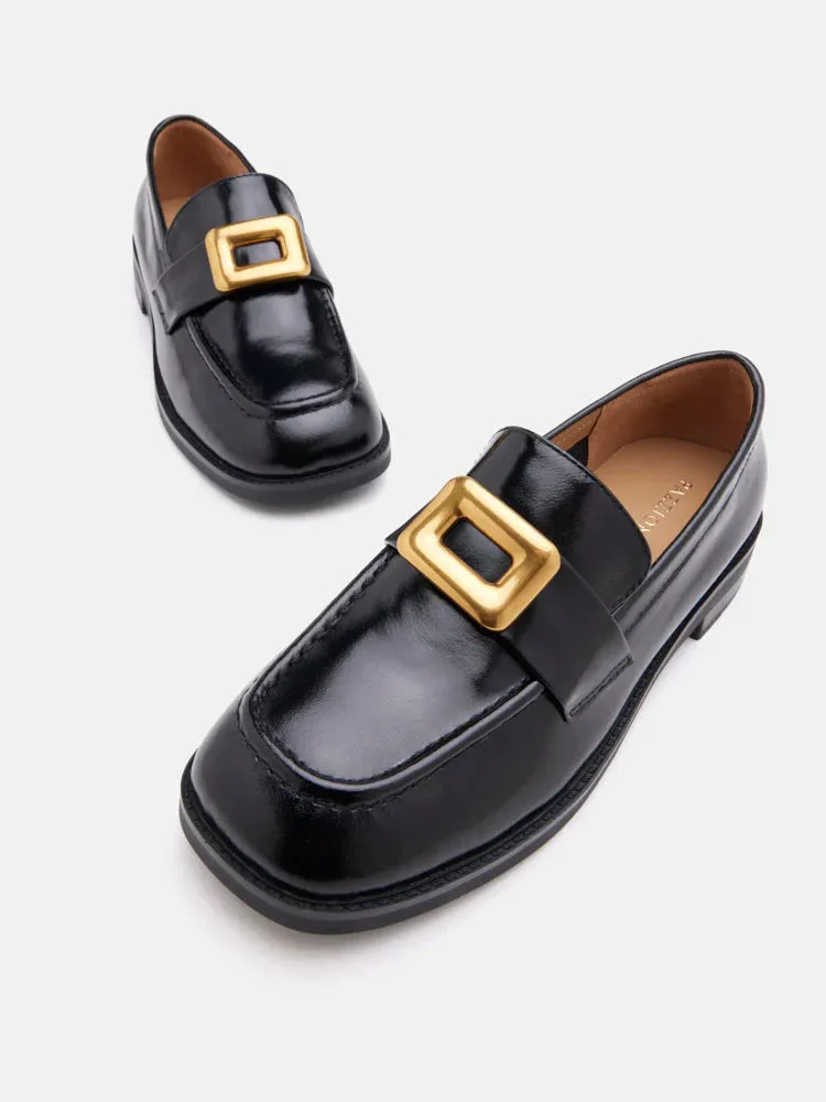 Nadine Gold Buckle Square Toe Loafers