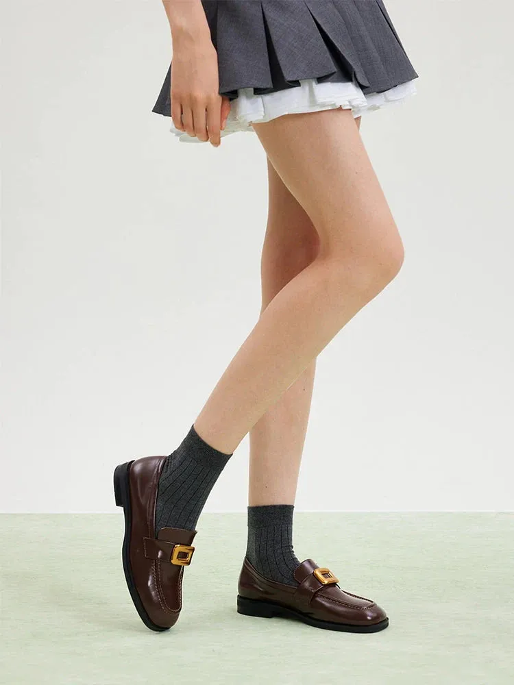 Nadine Gold Buckle Square Toe Loafers
