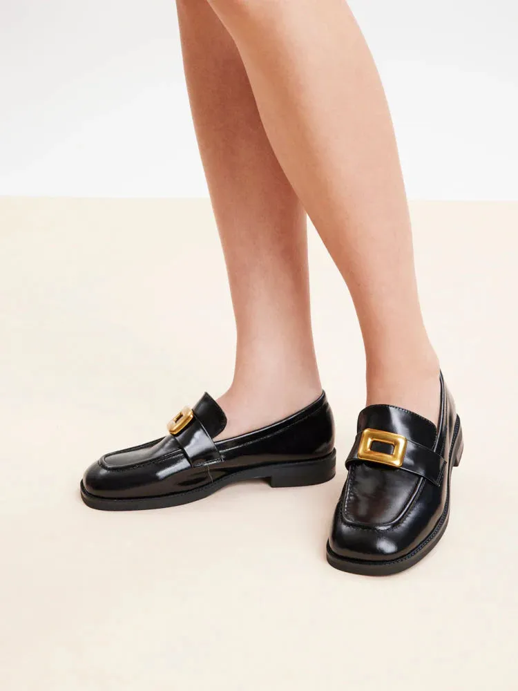 Nadine Gold Buckle Square Toe Loafers