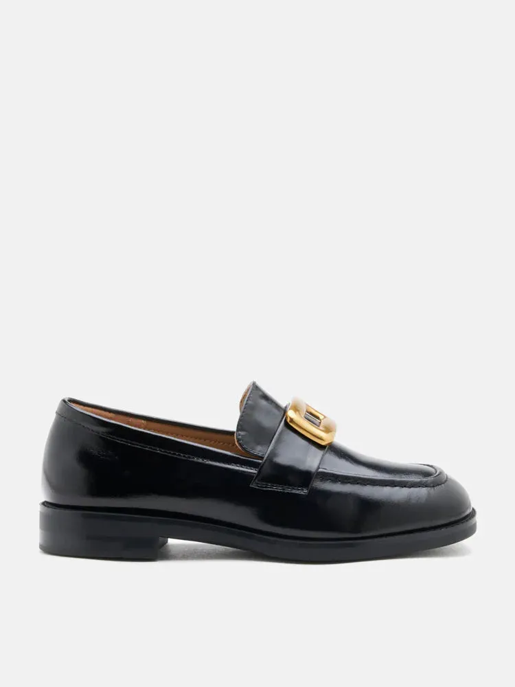 Nadine Gold Buckle Square Toe Loafers