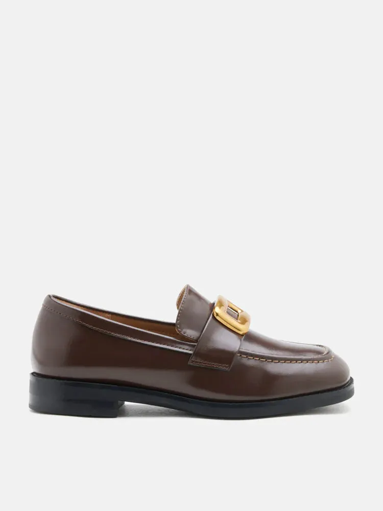 Nadine Gold Buckle Square Toe Loafers