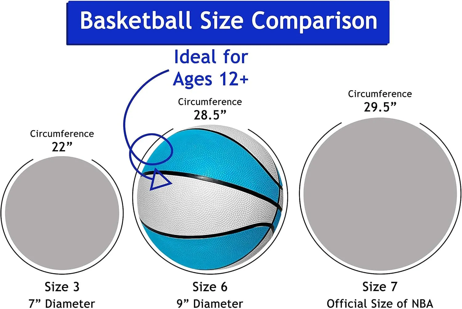 Regulation Size 9'' Swimming Pool Basketball, Waterproof, Blue (Size 6), for Ages 12 , 1 Piece