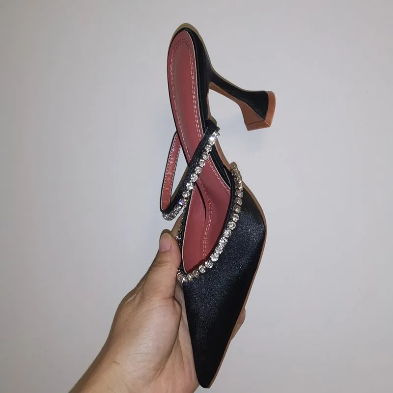 Rhinestones satin Pointed toe