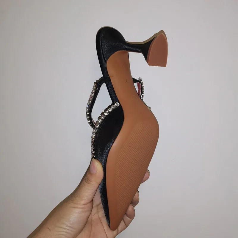 Rhinestones satin Pointed toe