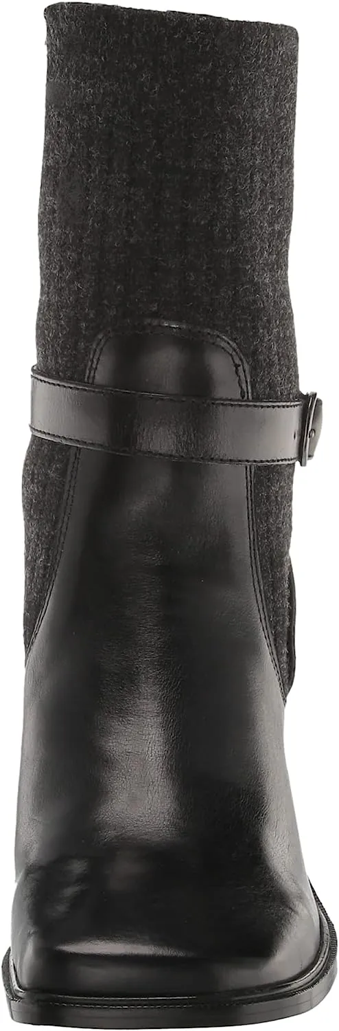 Sam Edelman Marci Black/Dark Grey Buckle Strap Wooven Ankle Fabric Heel Boots