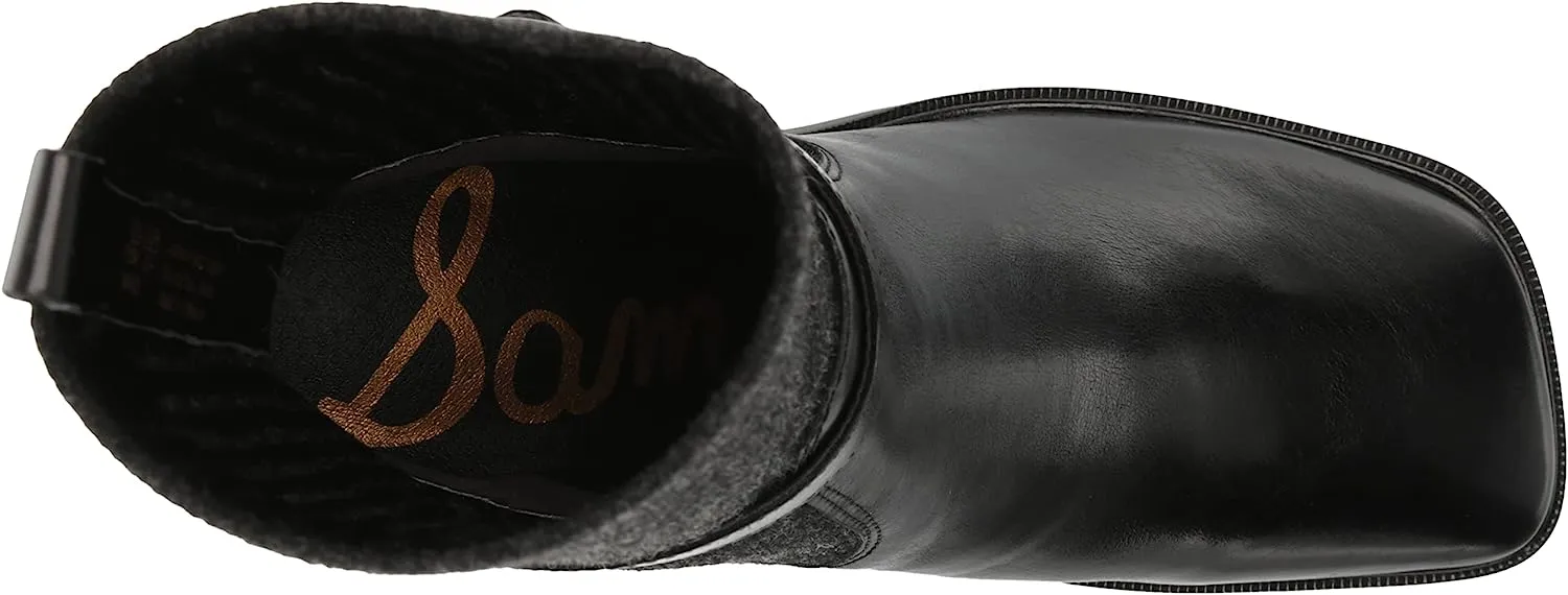 Sam Edelman Marci Black/Dark Grey Buckle Strap Wooven Ankle Fabric Heel Boots