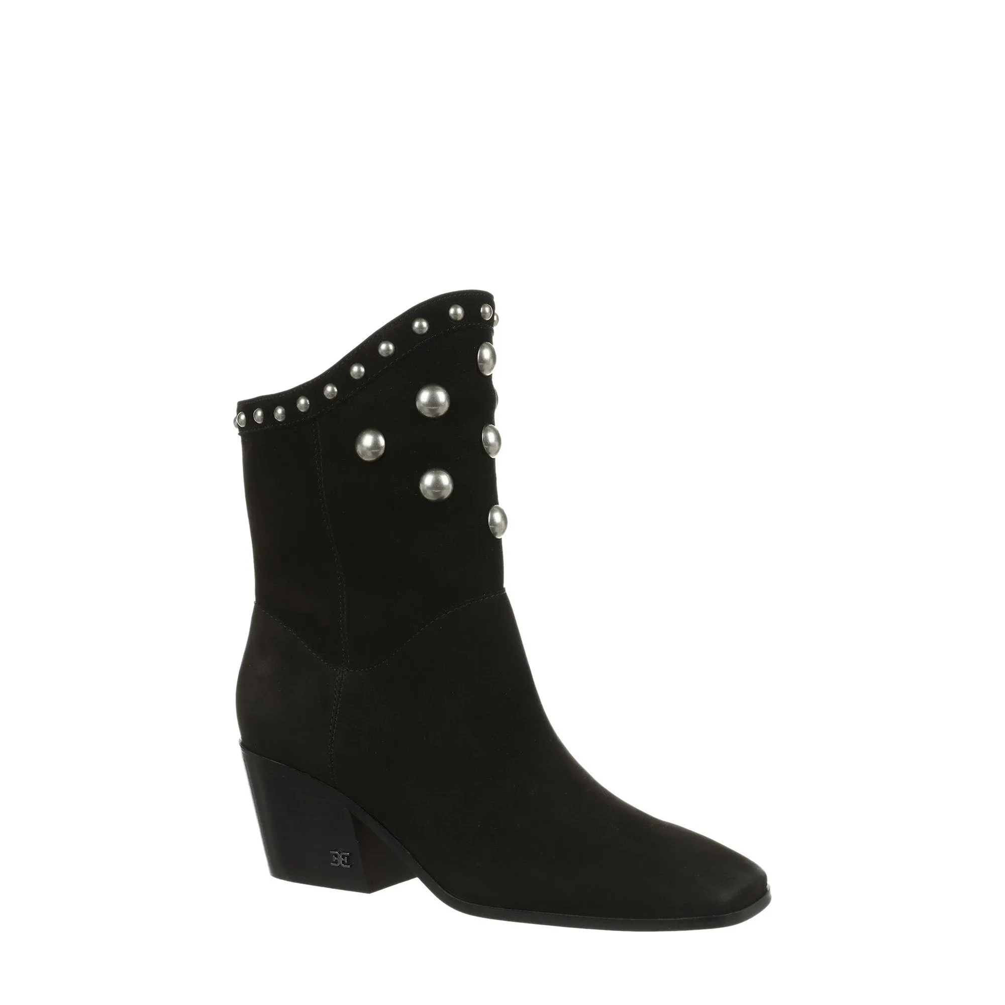 Sam Edelman Wildie Black Pearl Studs Slip On Pointed Toe Block Heel Ankle Boots