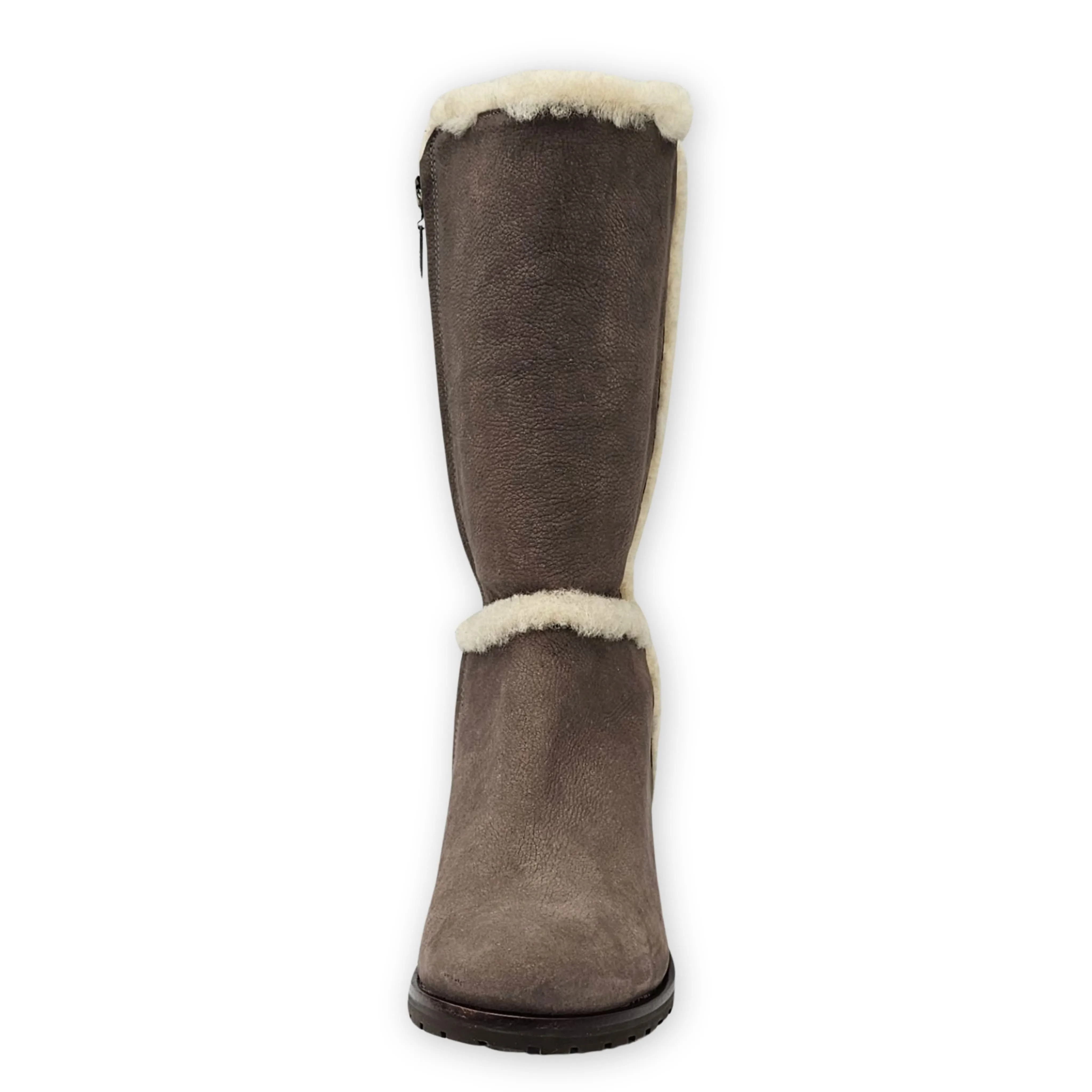 Schutz Grettaa Neutral Gray Fashion Pull On Suede Rouned Toe Fur Knee Boots
