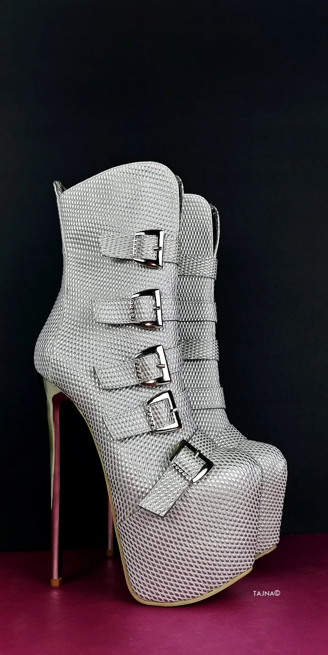 Silver Metallic  Multi Belted Platform Boots