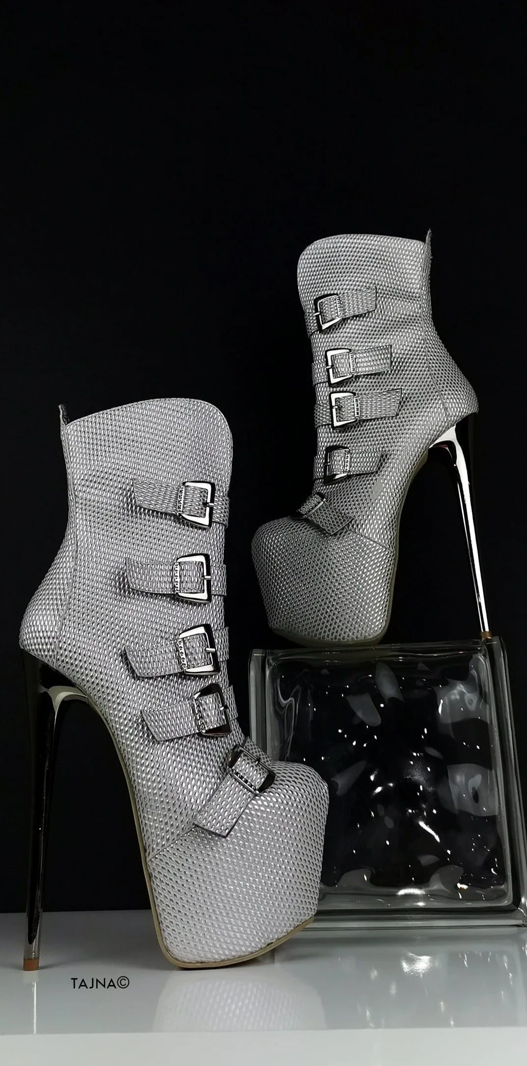 Silver Metallic  Multi Belted Platform Boots