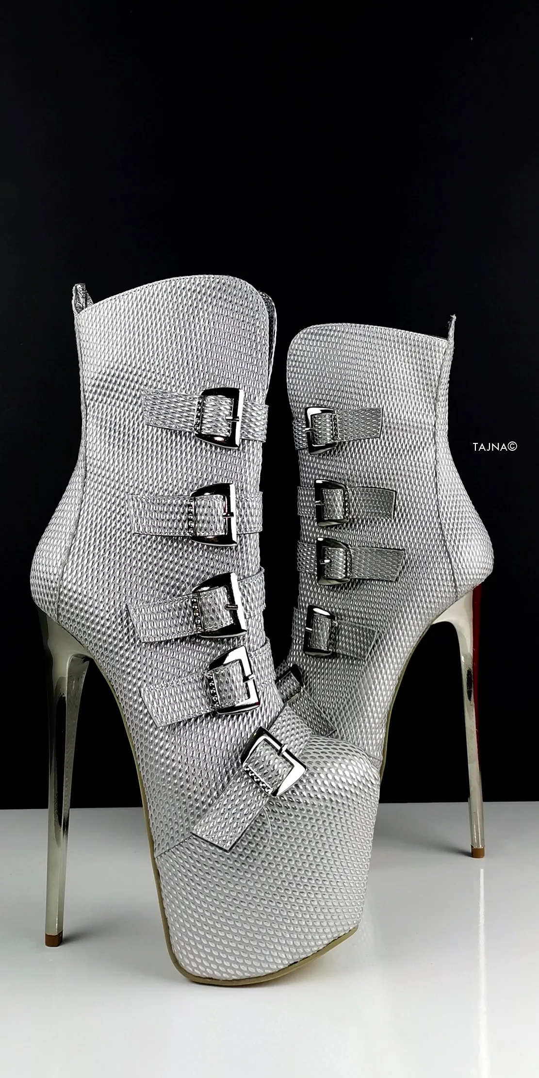 Silver Metallic  Multi Belted Platform Boots