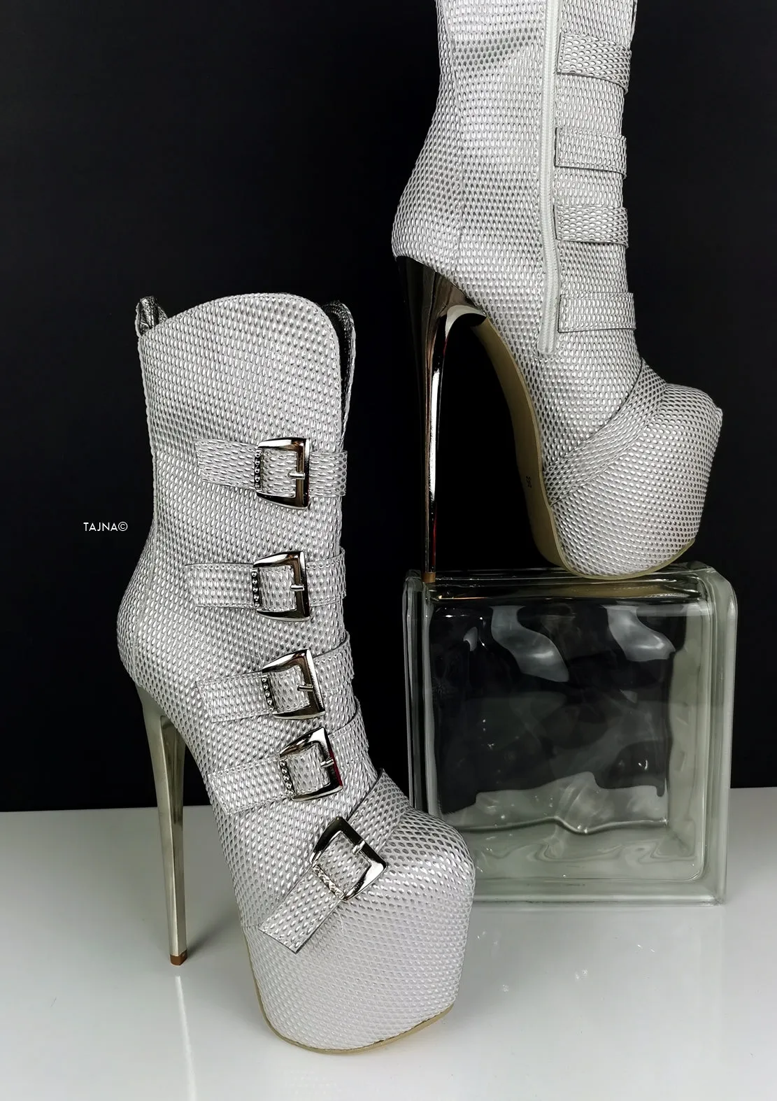Silver Metallic  Multi Belted Platform Boots