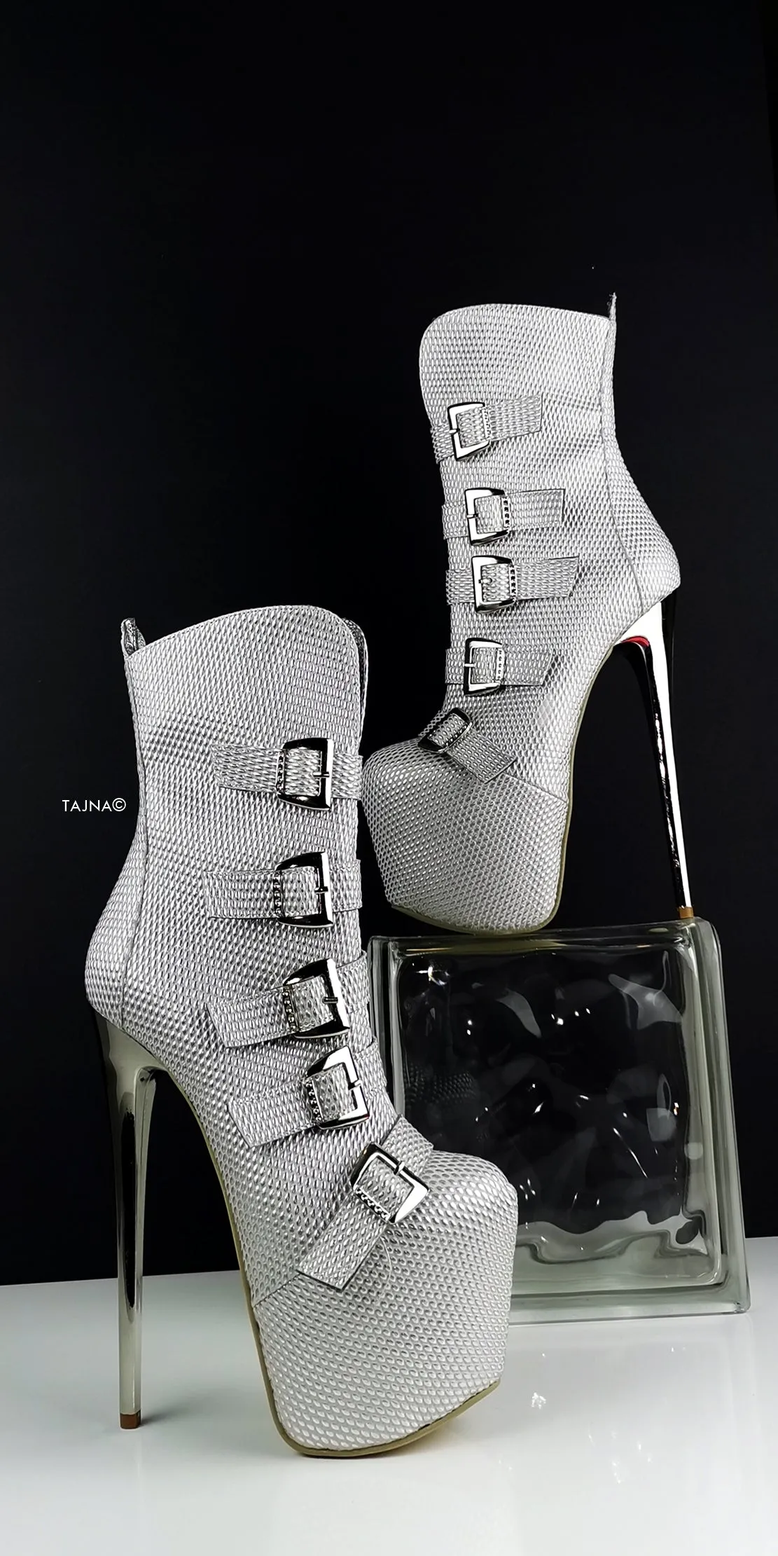 Silver Metallic  Multi Belted Platform Boots