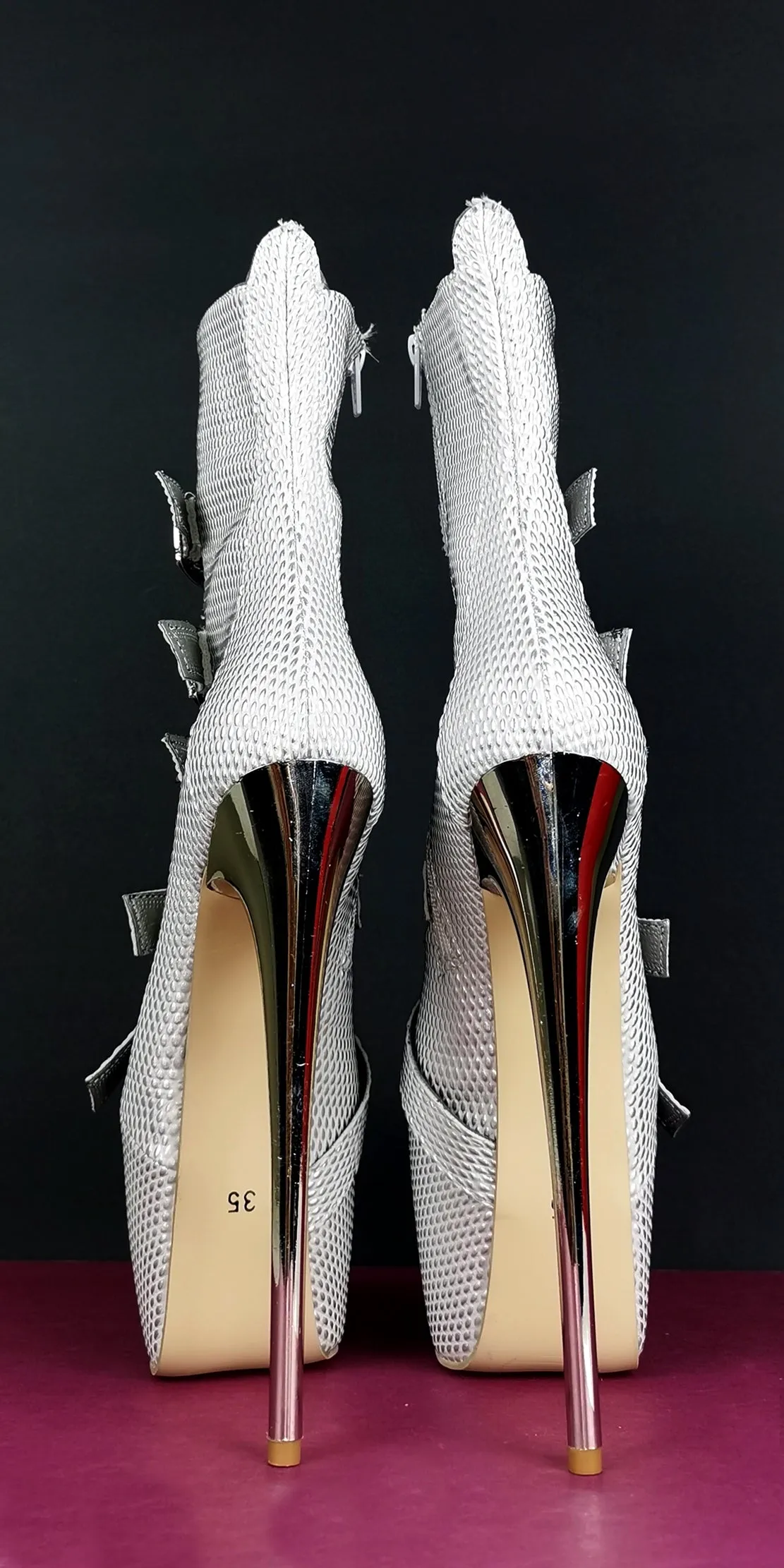 Silver Metallic  Multi Belted Platform Boots