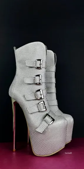 Silver Metallic  Multi Belted Platform Boots