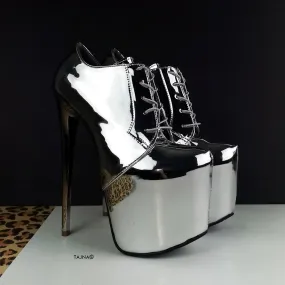 Silver Mirror Lace Up Oxford Ankle Heels