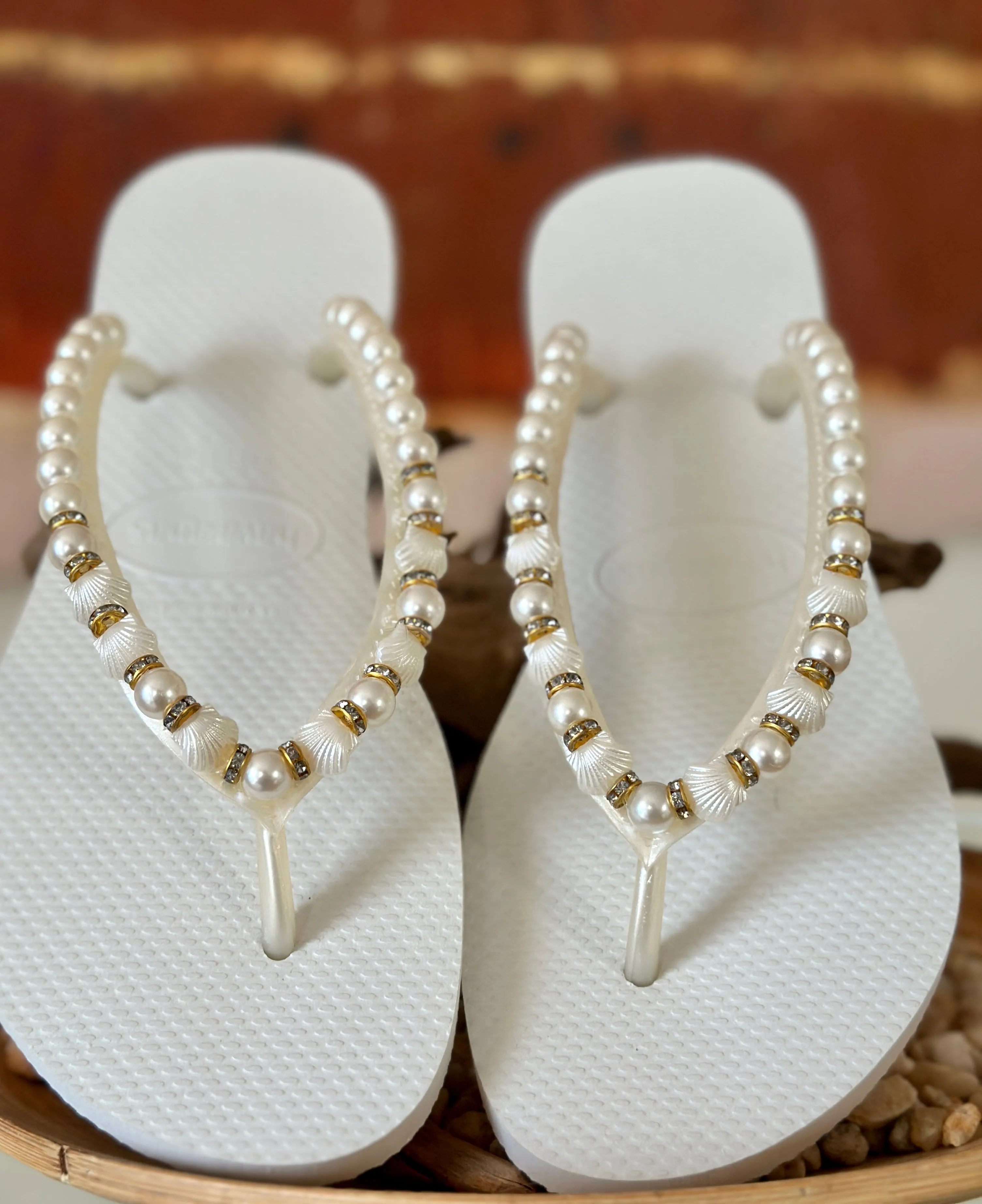 Stylish Handmade Pearls Flip flops for Bridesmaids