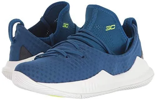 Under Armour Boys' Pre School Curry 5 Basketball Shoe, Moroccan Blue (401)/White, 3
