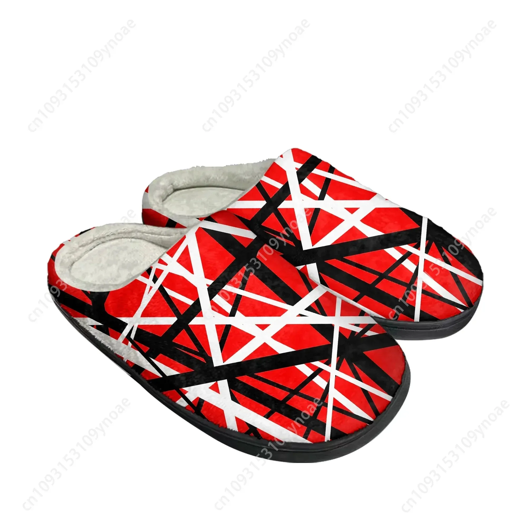 Van EVH 5150 Stripes Rock Band Plush Slippers – Thermal Winter Sandals for Men and Women, Indoor Cotton Comfort, Keep Warm in Style