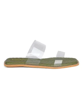Women's Silicon Strap Green Open Toe Stylish Slip-On Sandals