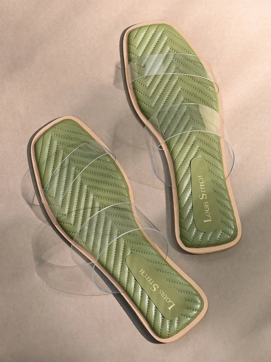 Women's Silicon Strap Green Open Toe Stylish Slip-On Sandals