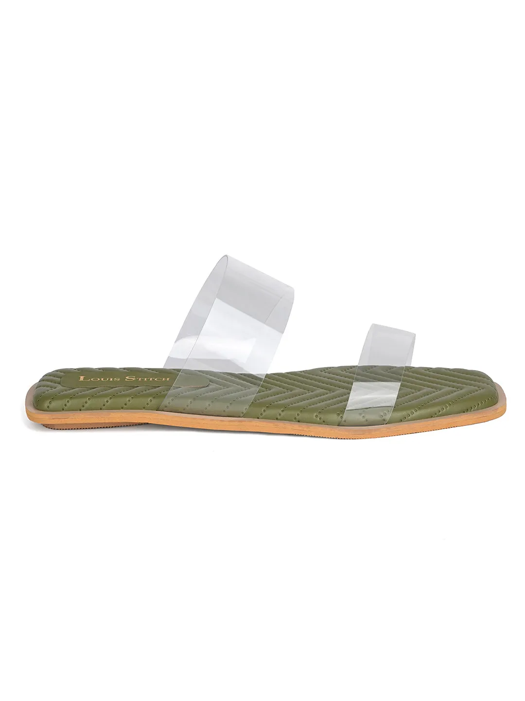 Women's Silicon Strap Green Open Toe Stylish Slip-On Sandals