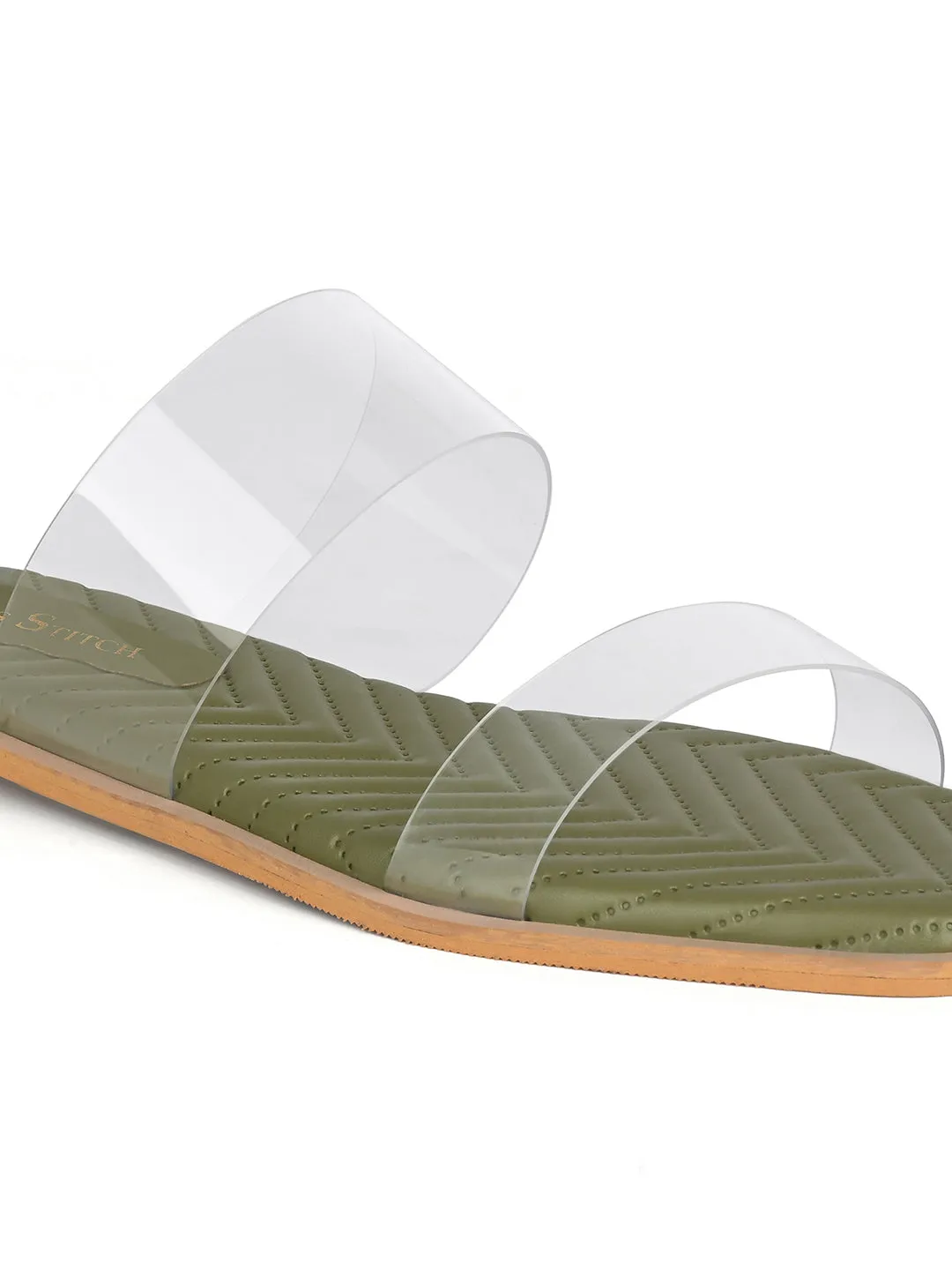 Women's Silicon Strap Green Open Toe Stylish Slip-On Sandals