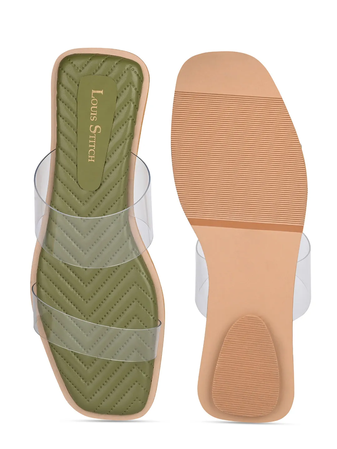 Women's Silicon Strap Green Open Toe Stylish Slip-On Sandals