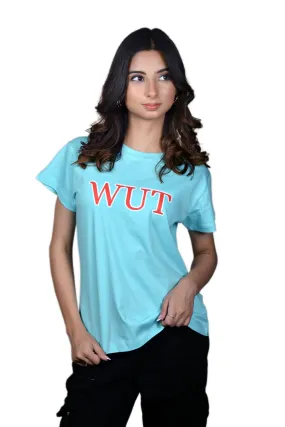 Women's Sky Blue WUT Graphic Printed Classic Fit Tshirt